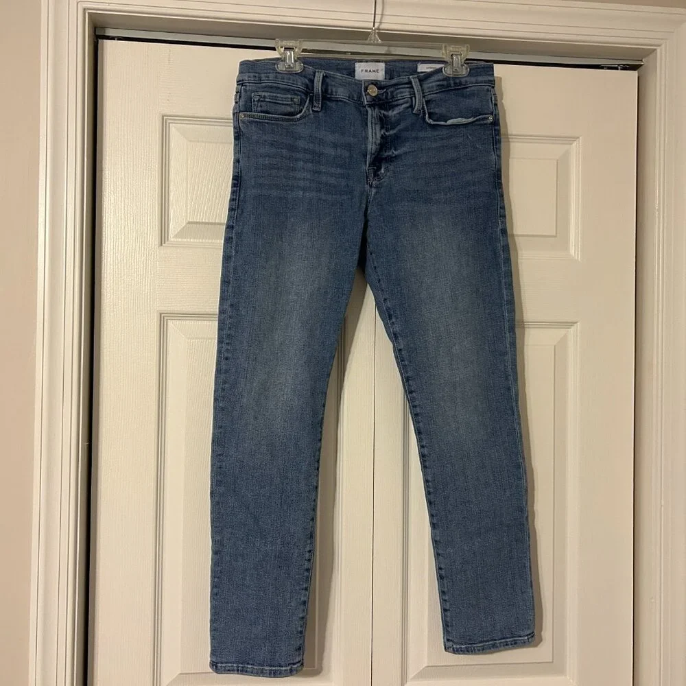 FRAME Denim Sz 28 Light Blue Wash Le Garçon Straight Leg Jeans - Picture 1 of 7